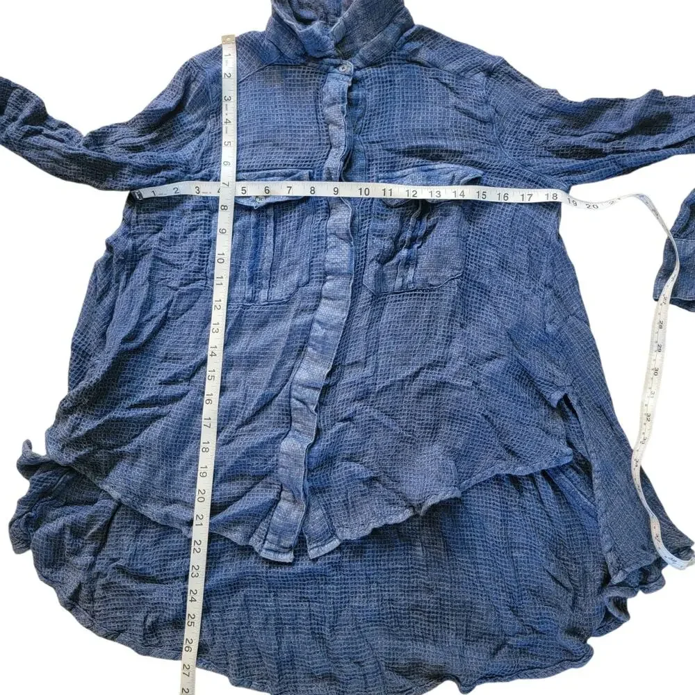 Free People One of the Guys Blue Waffle Knit Button Oversized Long Sleeve XS